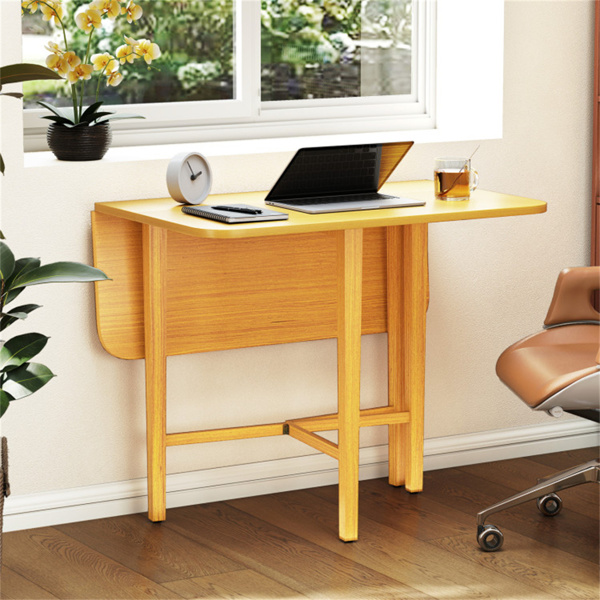 节省空间的圆形转角餐桌，可容纳2-4个自然木纹折叠餐桌-2