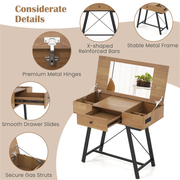 翻转式镜面梳妆台38英寸，2个交流电源插座USB Type-C充电站化妆台电脑桌-5