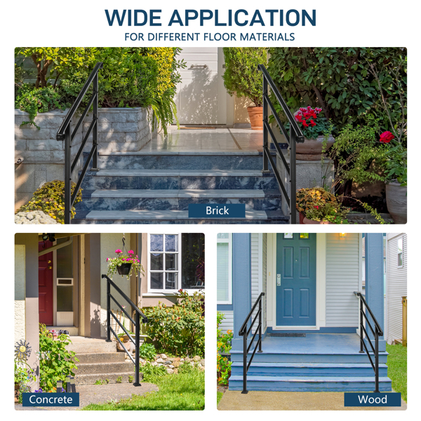 哑光黑色   1-4阶 可调节  卷边扶手 庭院楼梯扶手-13