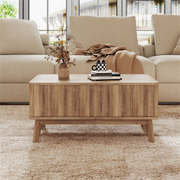 带凹槽设计的胡桃木升降式咖啡桌，90.17×50.80×41.91cm橡胶木腿桌，带2个隐藏式储物空间，容量220LBS-10