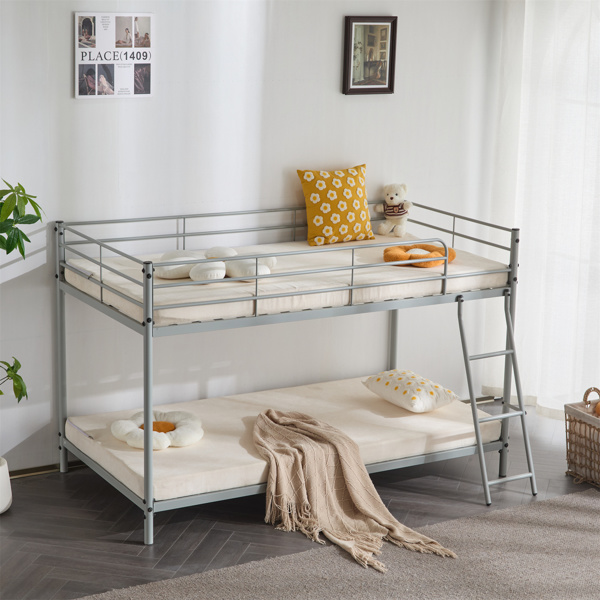 灰色 Twin 圆管双层矮床 护栏斜梯 铁床 美国-6