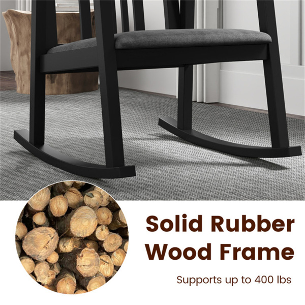 实心橡胶木摇椅，承重400磅，带亚麻垫的室内休闲椅-自然色-7