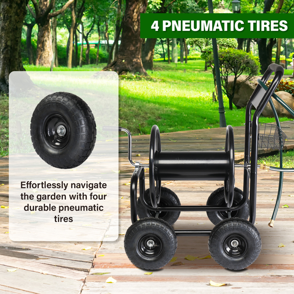 97*53*100cm 黑色 铁质 带绿色水管 铁轮辐 水管车-8