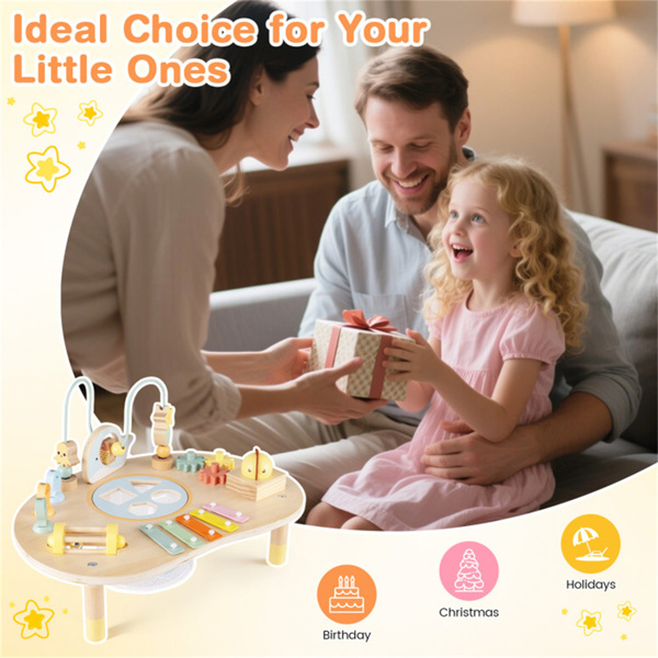 7合1木质婴儿活动台12M+带音乐和形状分类的感官游戏台-7