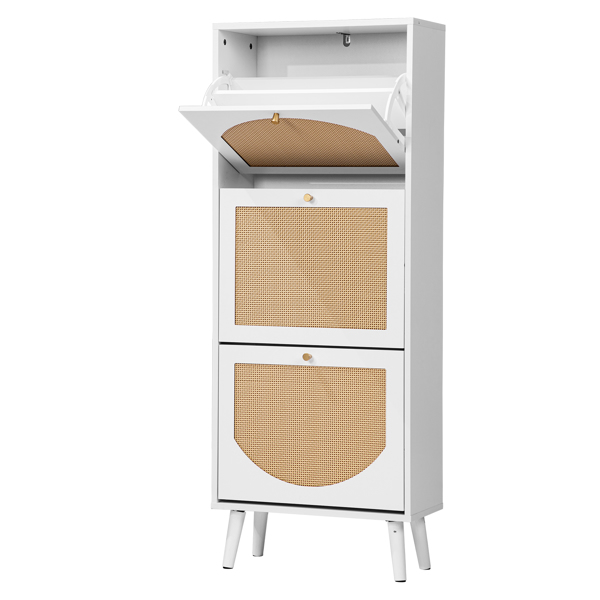 藤面3翻斗 鞋柜 刨花板 54*24*135 cm  白色-10