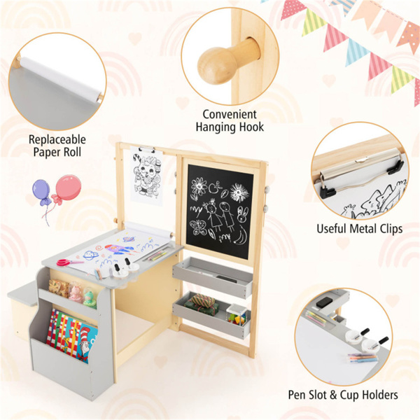 儿童多功能艺术中心，带双面架，3年以上木制艺术桌椅，灰色-6