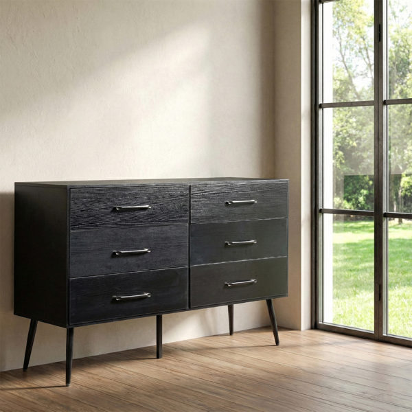 黑色 刨花板+无纺布 贴三胺 133*40*84cm 双排3层6抽带高脚 抽屉柜 饰面布抽柜-12