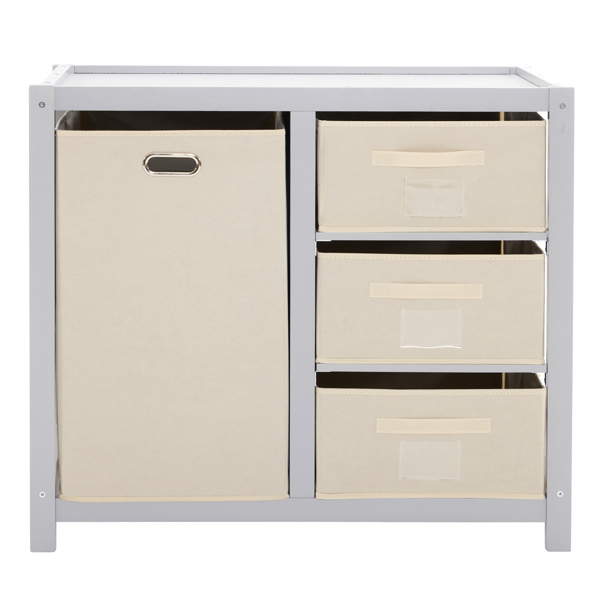 灰色 油漆面 松木 木框 顶部可拆卸 87*53*87.5cm 儿童木床 3布抽+1布袋 换尿布台-2