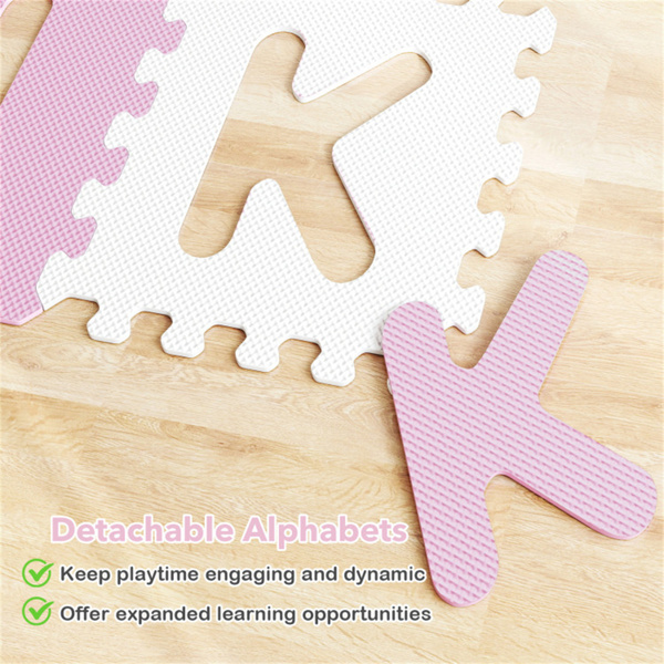 26PCS ABC字母EVA泡沫游戏垫，31.75×31.75×1.02cm不含双酚A防滑地砖，10个月以上，粉色+白色-9
