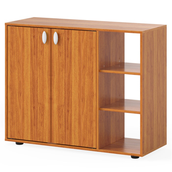 可调节货架鞋柜，2门封闭式+3层开放式入口储物柜-自然色