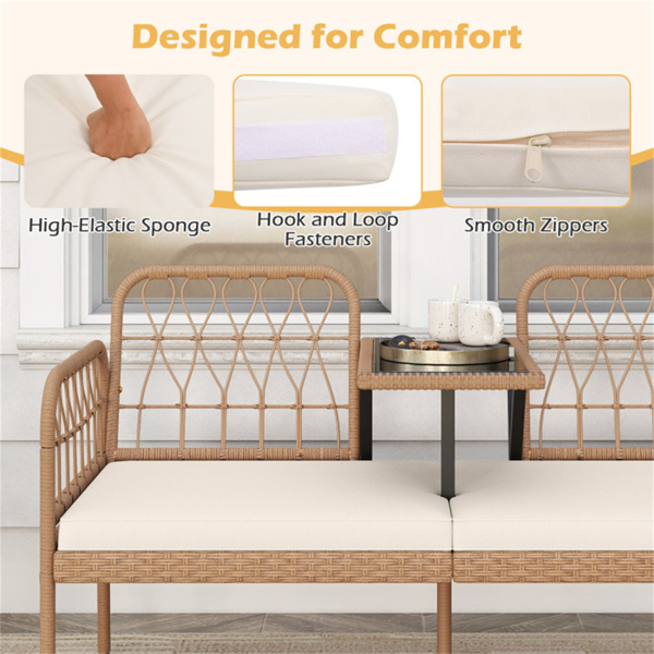 2人户外PE藤条沙发，带钢化玻璃咖啡桌，可容纳800磅的露台和花园座位-3