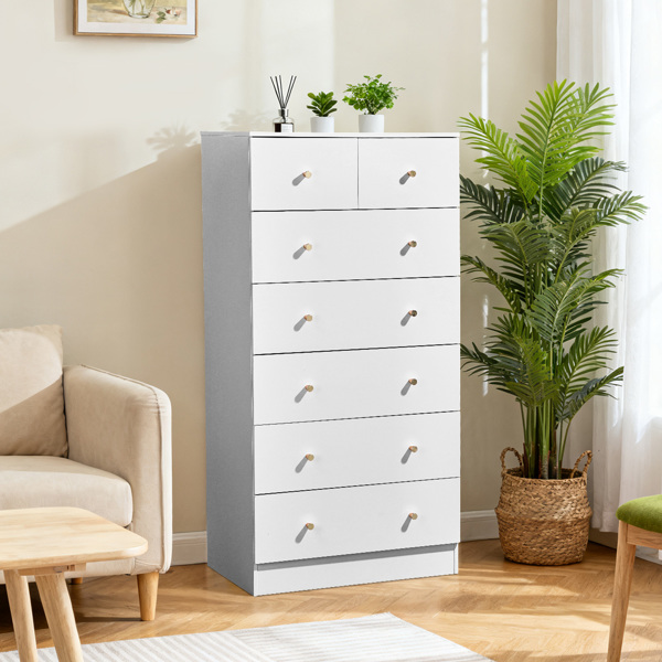 白色 刨花板 贴麻面三胺 66*40*131cm 5+2抽 抽屉柜 哑金把手-7