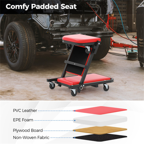 可折叠车库爬行器，带软垫座椅，6个通用脚轮，车间双模维修工具-10