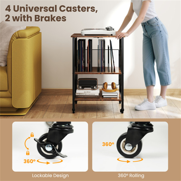 带充电站的唱片播放器支架，3层可调节架滚动转台支架-6