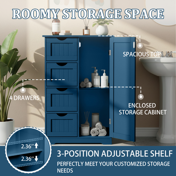 海军蓝  密度板喷漆+三胺贴面 竖纹 56*30*82.5cm  4抽 1门 浴室立柜-10