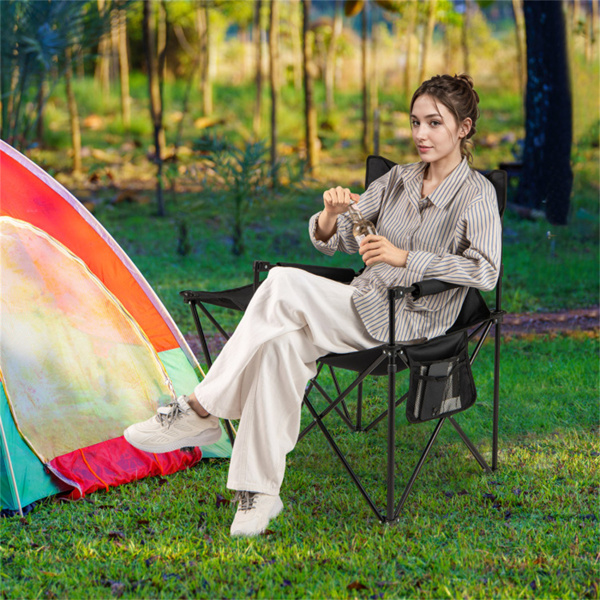 超大折叠露营椅，带边桌和杯架，可容纳330磅户外使用-黑色-9