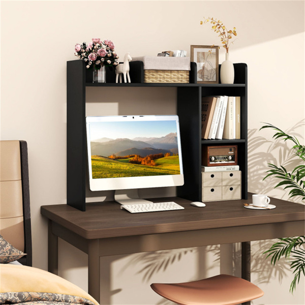 黑色桌面书架，适用于27英寸/68.58厘米显示器，93.98×25.40×73.66厘米工程木桌把手，带防倾倒套件，容量100磅-2