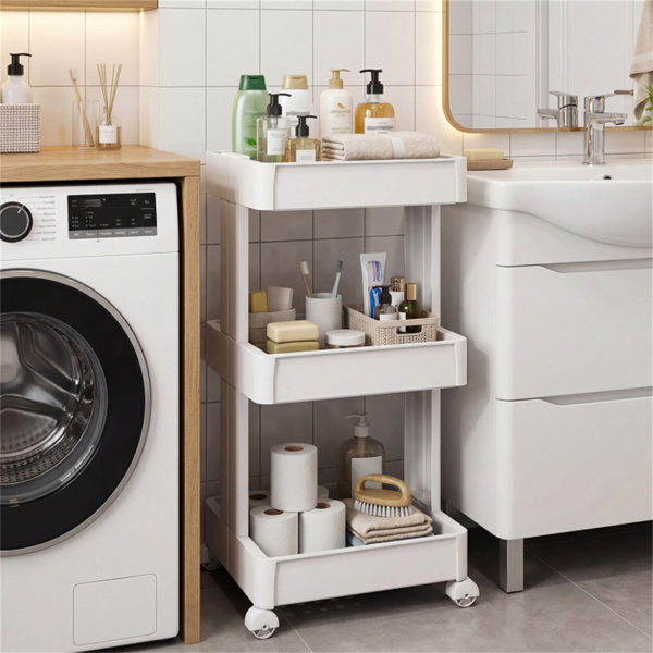 3层DIY滚动式储物车，15.5" × 14.5" × 30"，带可拆卸通风托盘，适用于厨房和浴室-6