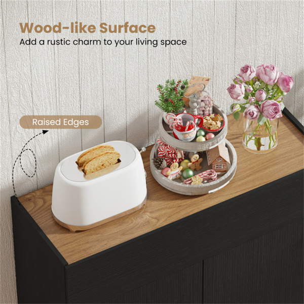 31.5“厨房自助餐边板柜，带推开门，餐厅木质储物柜 黑色-10