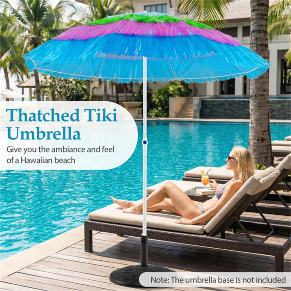 6英尺茅草提基露台伞，带按钮倾斜的热带户外伞（多色）-9
