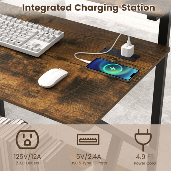 带电源板的乡村棕色滚动电脑桌32英寸带显示器支架的移动办公桌-11