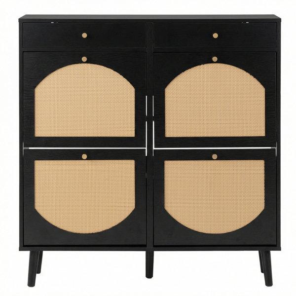 藤面2抽4翻斗 鞋柜 刨花板 105*24*110cm 黑色-4