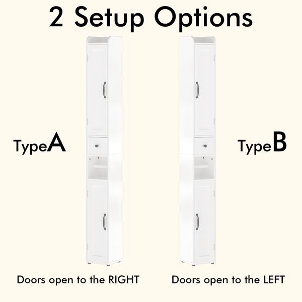 67.51英寸高浴室储物柜，带可调节层板，纤薄双门独立式柜体，防倾倒设计，开放式隔间，适用于家庭、小空间、浴室、厨房、客厅，白色-9