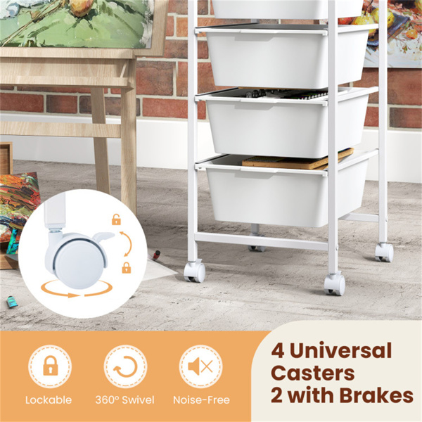 4抽屉滚动式储物车，带MDF木顶的移动式杂物箱（天然）-6