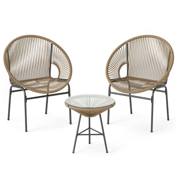 3件套露台，2把阿卡普尔科椅+钢化玻璃桌，PE绳粉末涂层钢架​-3