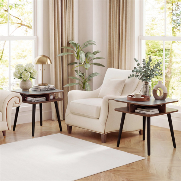 人造大理石边桌，带四面储物架，客厅卧室24英寸方头桌-8