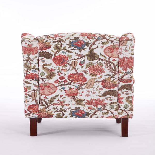 现代风格休闲椅，搭配复古木质椅腿，舒适软垫扶手椅，花卉图案单人沙发椅，适合客厅、卧室、办公室使用 - 花卉红色-7