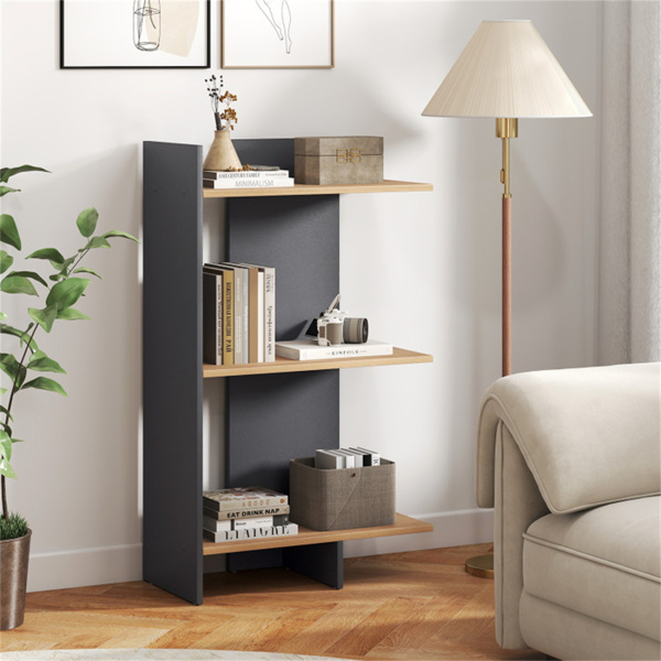 橡木色三层木制书架，每架66磅工程板防倾倒套件-5