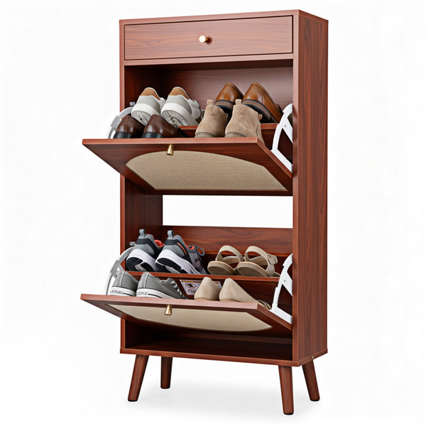 藤面1抽2翻斗 鞋柜 刨花板 54*24*110cm 棕色-12