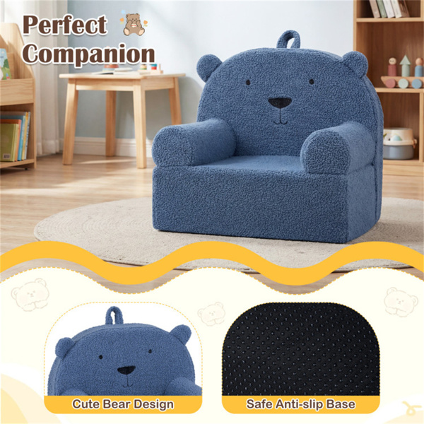 熊形儿童沙发，适合3岁以上幼儿的泰迪羊毛泡沫椅，便携式熊形沙发（海军蓝）-10