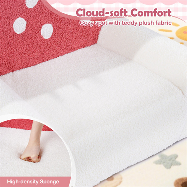 粉色+米色儿童沙发，柔软的泰迪羊毛泡沫沙发，带提手和可拆卸机洗套）-8