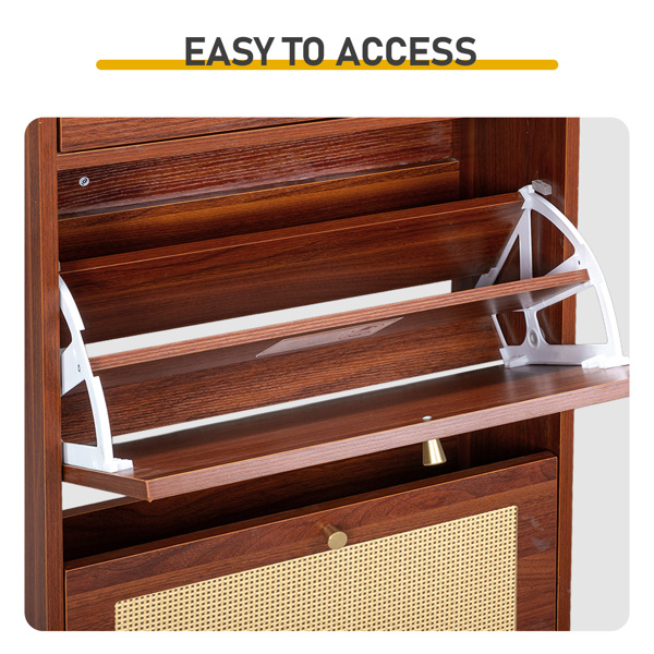 藤面1抽2翻斗 鞋柜 刨花板 54*24*110cm 棕色-6