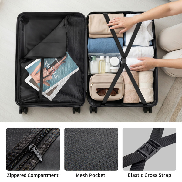 三合一竖纹磨砂箱壳非TSA海关锁28寸拆卸轮 ABS拉杆箱 20in 24in 28in ABS 全配色黑色-24