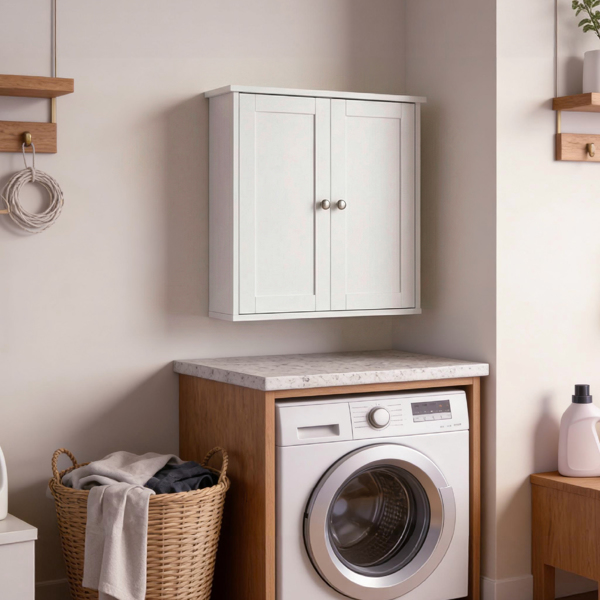 白色 E1密度板喷漆 60*18*60cm 双门2搁架 浴室壁柜-1