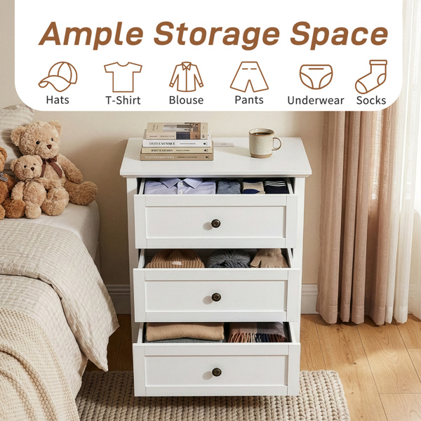 白色浮雕（SG014FD ） P2 密度板+刨花板 贴三胺 拼框 60*40*70cm 三抽 床头柜 1USB+1TYPE-C+2三插 美规-5