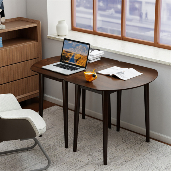 45英寸可扩展餐桌套装，2张可转换为椭圆形的半圆桌，可供4-6人使用胡 桃木色-2