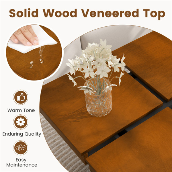 现代方形浮动咖啡桌Okume木单板4段收纳胡桃木和黑色-6