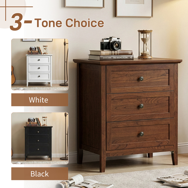 棕色（1061实木樱桃） P2 密度板+刨花板 贴三胺 拼框 60*40*70cm 三抽 床头柜 1USB+1TYPE-C+2三插 美规-4