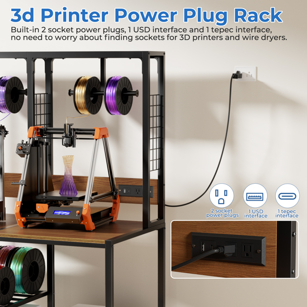 双层3D打印机支架，带耗材收纳功能，重型金属框架双3D打印机工作台，T型耗材支架，带锁定功能的万向轮，适用于家庭和工作室的移动或固定式打印机架-8
