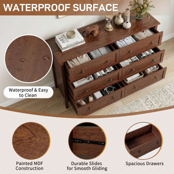 棕色（1061实木樱桃） P2 刨花板+密度板 三胺 120*40*80cm 拼框 双排双把手六抽 抽屉柜-6