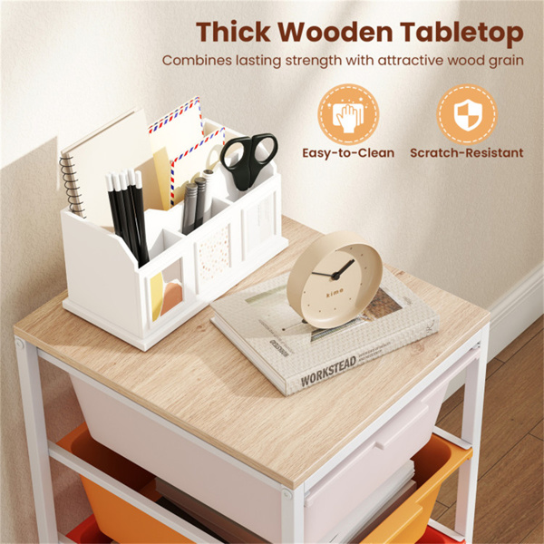 4抽屉滚动式储物车，带MDF木顶的移动式杂物箱（彩色）-10