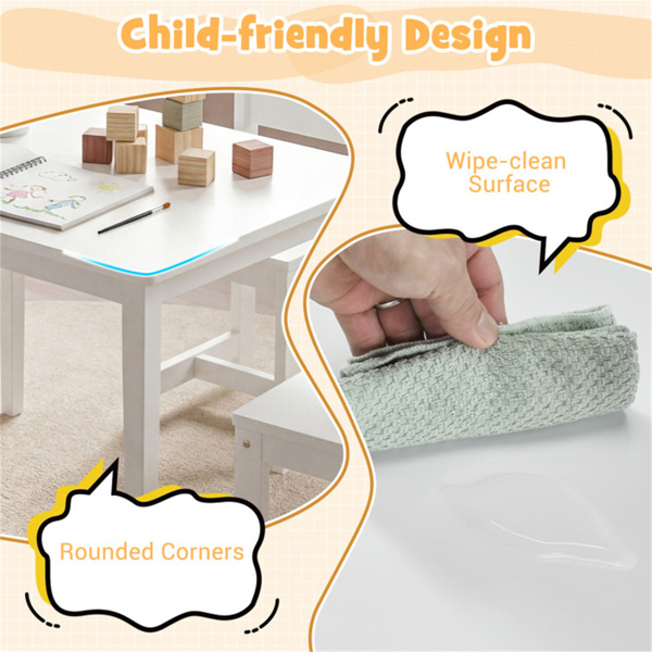 儿童木桌椅套装（1张桌子+4把椅子），橡胶木幼儿活动套装（白色）-8