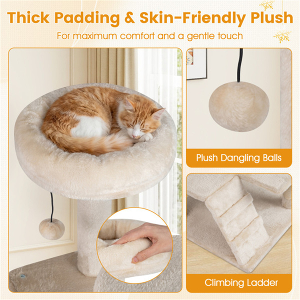 52英寸高的猫树塔，带门廊和公寓，多猫游乐场，带划痕柱（米色）-10
