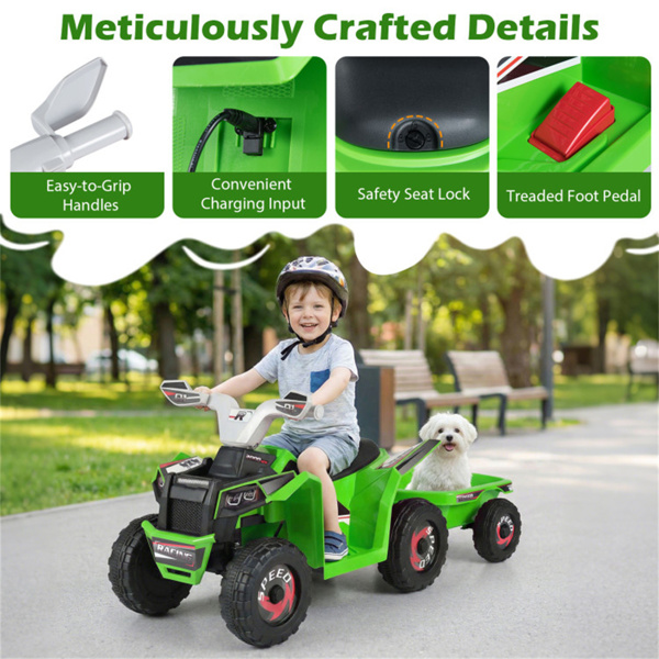 二合一儿童乘坐带可拆卸拖车的ATV，适用于3岁幼儿的6V电动四轮车+ 绿色-11
