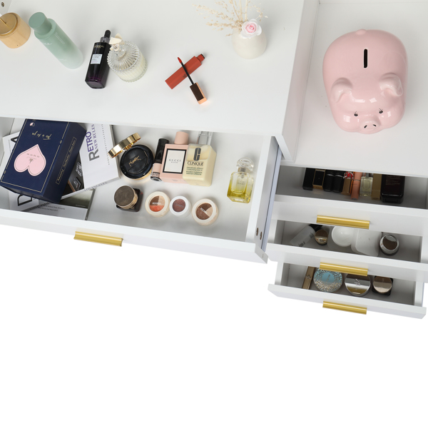 白色 刨花板 铁脚 四抽 三层架 梳妆桌套装 三色调光 N001-9