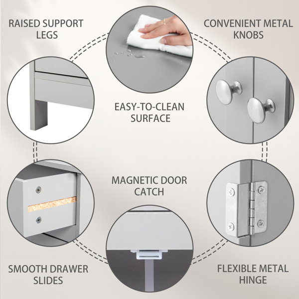 灰色 刨花板三胺贴面 60*30*80cm 双门 单抽 浴室立柜-15